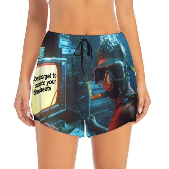 Haiem Underwater Office Diver Women's 2 in 1 Running Shorts - Lightweight Athletic Workout Gym Yoga Breathable Sports Shorts Liner with Phone Pockets-Small