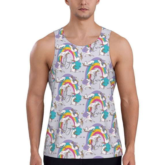 Haiem Unicorn DoingYoga Men Workout Tank Top Gym Bodybuilding Sleeveless Muscle T Shirts Athletic Tank Breathable Workout Shirt-X-Large