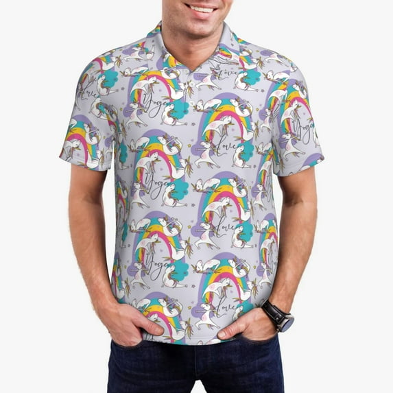 Haiem Unicorn DoingYoga Pattern Mens Polo Shirts Quick Dry Short Sleeve Golf T Shirt Performance Moisture Wicking Casual Workout-Large