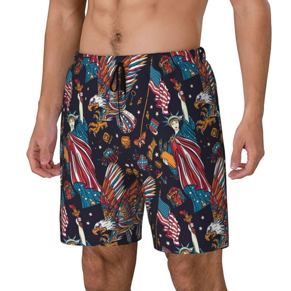 Haiem United States Of America Mens Swim Trunks with Compression Liner 2 in 1 Swimming Shorts Stretch Swimwear Quick Dry,Board Shorts-Small