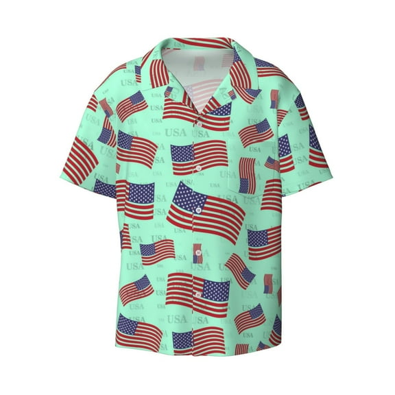 Haiem Usa Flag Men's Casual Shirts Short Sleeve Button Down Shirts Fashion Textured Summer Beach Shirt-3X-Large