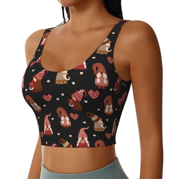 Haiem Valentine Gnome Pattern Womens Sports Bra - U Neck Padded Low Impact Yoga Bra Workout Crop Top Gym Moisture-Wicking Workout Vest -XX-Large