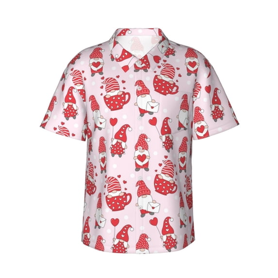 Haiem Valentine Gnomes Printed Hawaiian Shirt for Men - Men’s Casual Beach Summer Shirts - Stretch Fabric with Modern Fit-Small