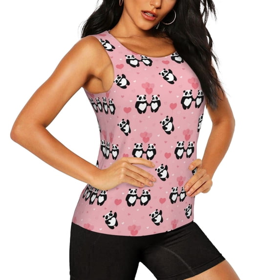 Haiem Valentine'S Day Panda Workout Tank Tops for Women, Athletic Sports Slim-Fit Tank Tops, Compression Sleeveless Dry Fit Shirts,Athletic Shirt-Small
