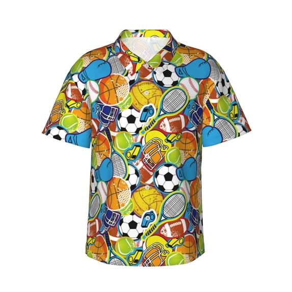 Haiem Various Balls Printed Hawaiian Shirt for Men - Men’s Casual Beach Summer Shirts - Stretch Fabric with Modern Fit-XX-Large