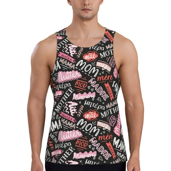 Haiem Various Languages Mother Men Workout Tank Top Gym Bodybuilding Sleeveless Muscle T Shirts Athletic Tank Breathable Workout Shirt-Small