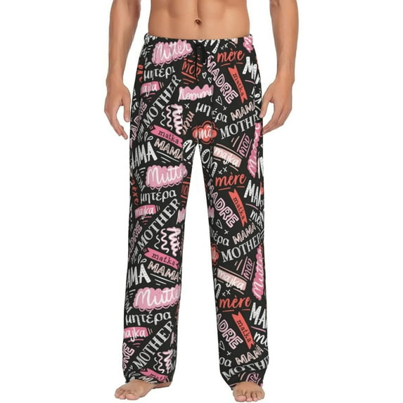 Haiem Various Languages Mother Men's Pajama Pants Ultra Lightweight Pjs Bottoms Sleepwear Bottom Pants with Pocket Drawstring-Small