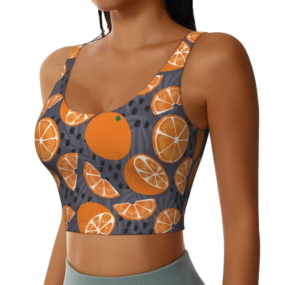 Haiem Various Oranges Pattern Womens Sports Bra - U Neck Padded Low Impact Yoga Bra Workout Crop Top Gym Moisture-Wicking Workout Vest -X-Large