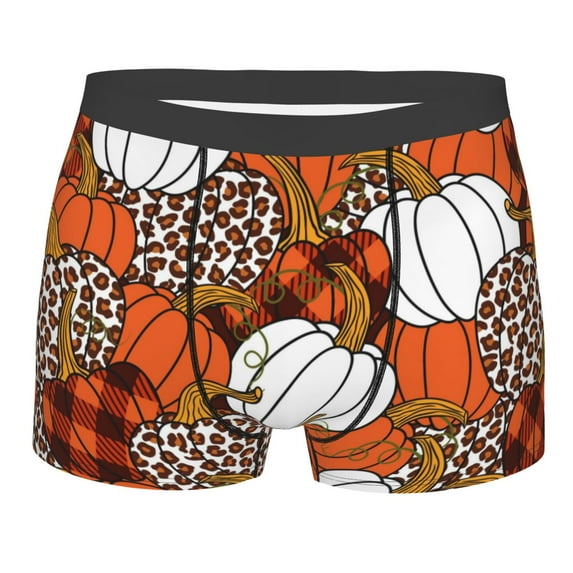 Haiem Various Pumpkins Leopard Orange White Men's Boxer Briefs, Every Day Comfort Stretch Cotton Moisture-Wicking Underwear-Small