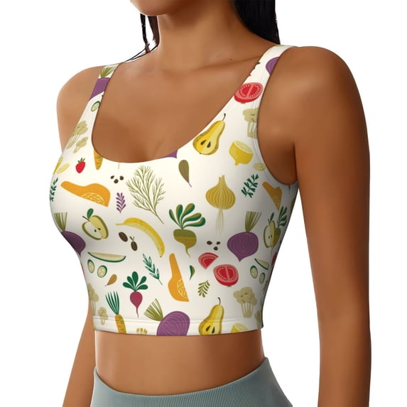 Haiem Vegetable Pattern Womens Sports Bra - U Neck Padded Low Impact Yoga Bra Workout Crop Top Gym Moisture-Wicking Workout Vest -