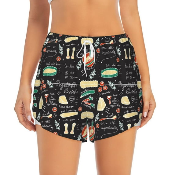 Haiem Vegetable Quiche Women's 2 in 1 Running Shorts - Lightweight Athletic Workout Gym Yoga Breathable Sports Shorts Liner with Phone Pockets-Small
