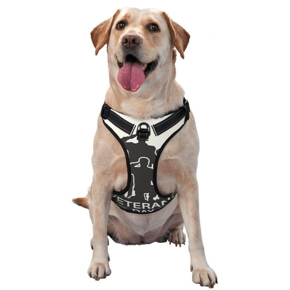 Haiem Veterans Day Pattern No-Pull Dog Harness Reflective Front Clip Vest with Handle,Step-in Air Dog Harness,Adjustable 2 Metal Rings 4 Buckles-Small