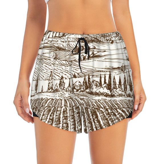 Haiem Vineyard Landscape 1 Women's 2 in 1 Running Shorts - Lightweight Athletic Workout Gym Yoga Breathable Sports Shorts Liner with Phone Pockets-Small