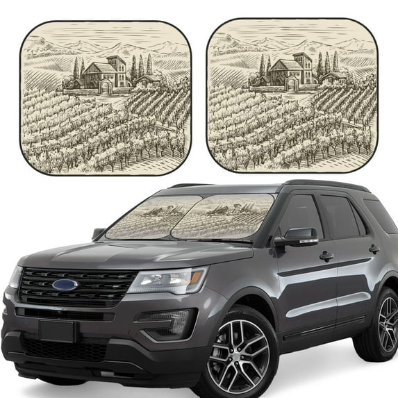 Haiem Vineyard Landscape Car Windshield Sun Shade (2 Pieces) Foldable Windshield Sun Shade Car Accessories for Truck SUV Pickup-Small