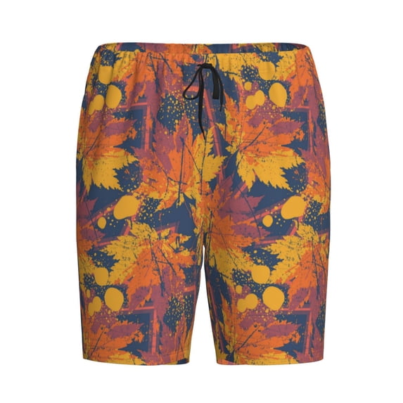 Haiem Vintage Abstract Maple Leaf Art Men's Pajama Short with Soft Woven Cotton Elastic Waistband Sleep Short-4X-Large