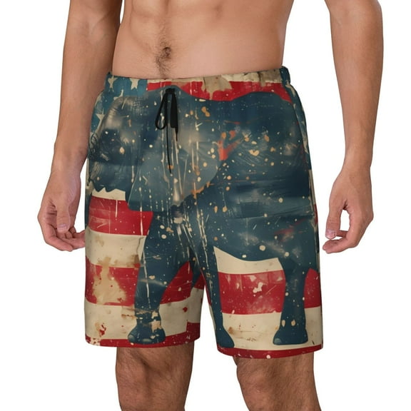 Haiem Vintage American Flag Elephant Mens Swim Trunks with Compression Liner 2 in 1 Swimming Shorts Stretch Swimwear Quick Dry,Board Shorts-Large