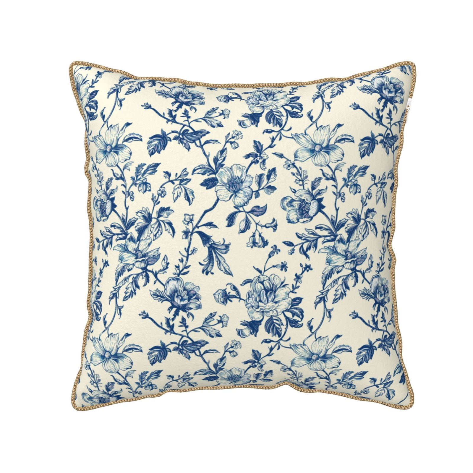 Haiem Vintage Blue Floral Print Velvet Soft Solid Decorative Square ...