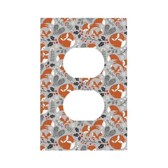 Haiem Vintage Blue Fox Family A Pattern Decorative Wall Plates, 1-Gang 5.0" x3.0", Unbreakable Thermoplastic Faceplate Cover for Decorator Receptacle Outlet & Switch-Style S