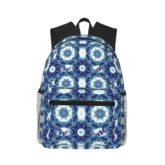 Haiem Vintage Blue Lightweight Backpack for School, Classic Basic Water Resistant Casual Daypack for Travel with Bottle Side Pockets