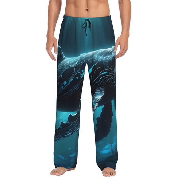 Haiem Vintage Blue Pattern Whale Men's Pajama Pants Ultra Lightweight Pjs Bottoms Sleepwear Bottom Pants With Pocket Drawstring-Small