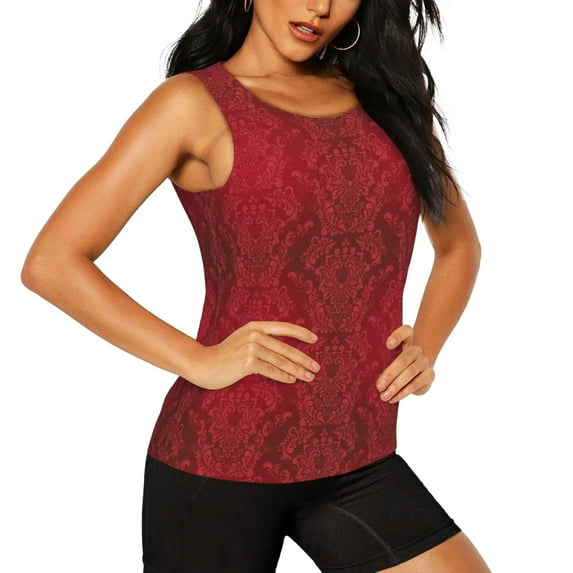 Haiem Vintage Burgundy Workout Tank Tops for Women, Athletic Sports Slim-Fit Tank Tops, Compression Sleeveless Dry Fit Shirts,Athletic Shirt-Large