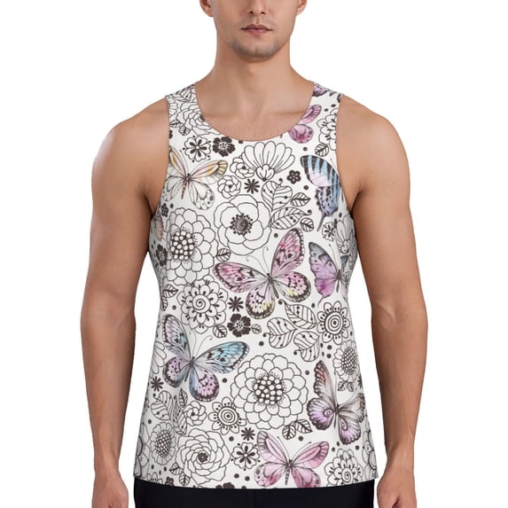 Haiem Vintage Butterflies Men Workout Tank Top Gym Bodybuilding Sleeveless Muscle T Shirts Athletic Tank Breathable Workout Shirt-3X-Large