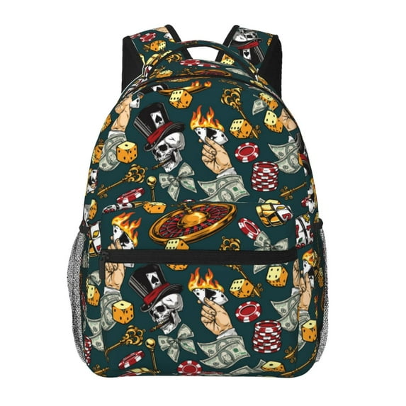 Haiem Vintage Casino Chips Printed School Backpack,Casual Travel Lightweight Backpack,Durable Comfortable Multifunctional Backpack,Laptop Backpack