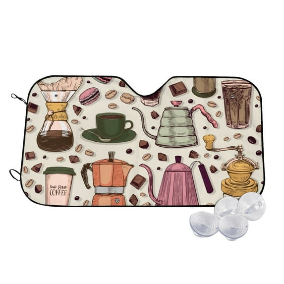 Haiem Vintage Coffee Car Windshield Sun Shade - Blocks UV Rays Sun Visor Protector, Sunshade to Keep Your Vehicle Cool, Universal Fit SUV Van Sedan-Medium