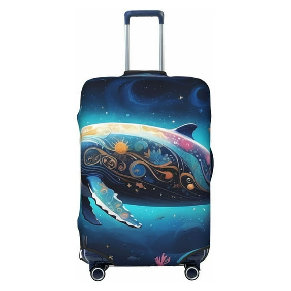 Haiem Vintage Colorful Patterned Dolphin Luggage Cover Printed Suitcase Covers for Luggage Elastic Washable Suitcase Protector Fits 18-32 Inch Luggage-Small