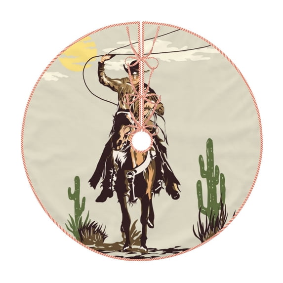 Haiem Vintage Cowboy Riding Horse Pattern Christmas Tree Skirt Merry Christmas Party Christmas Tree Decoration,New Year Decorations-36"