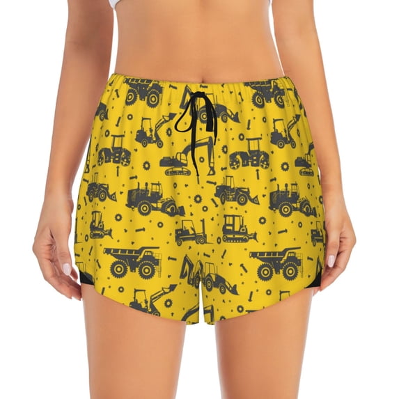 Haiem Vintage Excavator Women's 2 in 1 Running Shorts - Lightweight Athletic Workout Gym Yoga Breathable Sports Shorts Liner with Phone Pockets-Medium