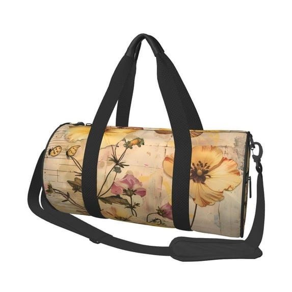 Haiem Vintage Floral Butterfly Collage Pattern Gym Bag for Women Men, Waterproof Travel Duffel Bags, Personal Item Travel Bag Weekender Bag with Shoes Compartment & Wet Pocket