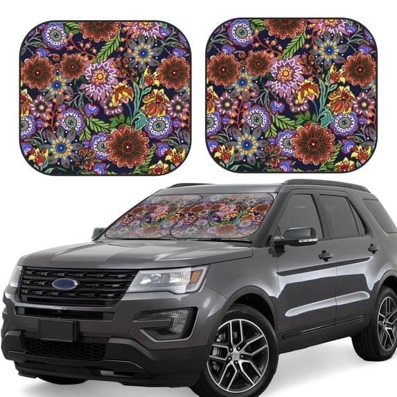 Haiem Vintage Floral Car Windshield Sun Shade (2 Pieces) Foldable Windshield Sun Shade Car Accessories for Truck SUV Pickup-Large