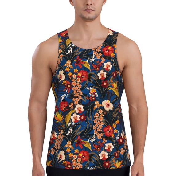 Haiem Vintage Floral Men Workout Tank Top Gym Bodybuilding Sleeveless Muscle T Shirts Athletic Tank Breathable Workout Shirt-Small
