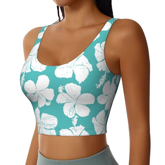 Haiem Vintage Floral Pattern Womens Sports Bra - U Neck Padded Low Impact Yoga Bra Workout Crop Top Gym Moisture-Wicking Workout Vest -Small