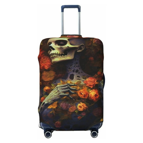Haiem Vintage Floral Skull Luggage Cover Printed Suitcase Covers for Luggage Elastic Washable Suitcase Protector Fits 18-32 Inch Luggage-X-Large