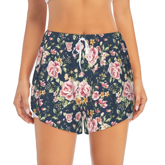 Haiem Vintage Floral Women's 2 in 1 Running Shorts - Lightweight Athletic Workout Gym Yoga Breathable Sports Shorts Liner with Phone Pockets-Medium