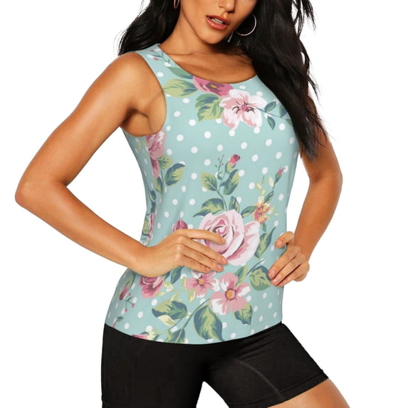 Haiem Vintage Floral Workout Tank Tops for Women, Athletic Sports Slim-Fit Tank Tops, Compression Sleeveless Dry Fit Shirts,Athletic Shirt-Large