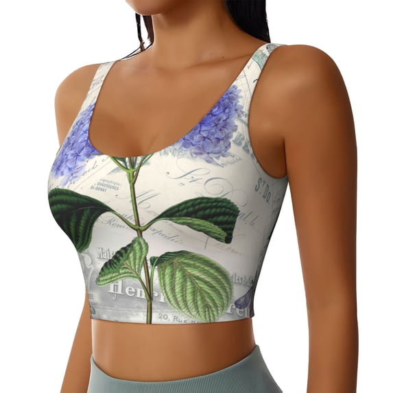 Haiem Vintage Flower Pattern Womens Sports Bra - U Neck Padded Low Impact Yoga Bra Workout Crop Top Gym Moisture-Wicking Workout Vest -X-Large