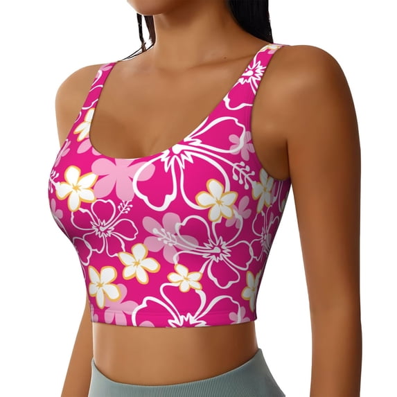 Haiem Vintage Flowers Pattern Womens Sports Bra - U Neck Padded Low Impact Yoga Bra Workout Crop Top Gym Moisture-Wicking Workout Vest -Small