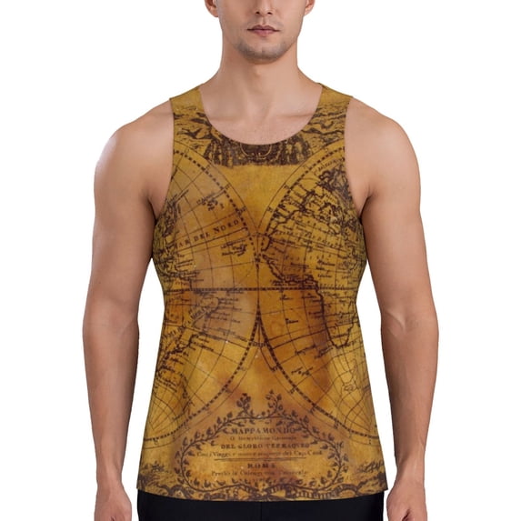 Haiem Vintage Map Men Workout Tank Top Gym Bodybuilding Sleeveless Muscle T Shirts Athletic Tank Breathable Workout Shirt-Large