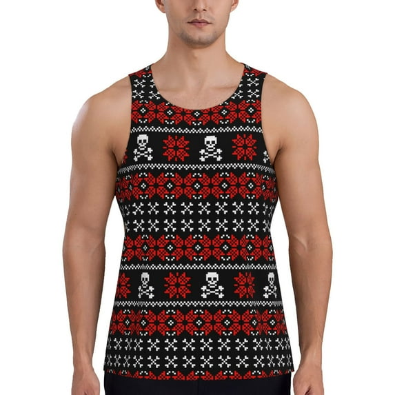 Haiem Vintage Maple Leaf with Skull Pattern Men Workout Tank Top Gym Bodybuilding Sleeveless Muscle T Shirts Athletic Tank Breathable Workout Shirt-XX-Large