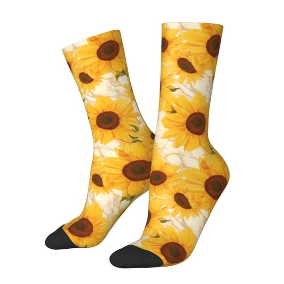 Haiem Vintage Marble Pattern Sunflower Pattern Crew Socks – Soft & Durable Moisture-wicking Socks, Stay-Up Fit for Business, Work, and Casual Wear Size 5-11