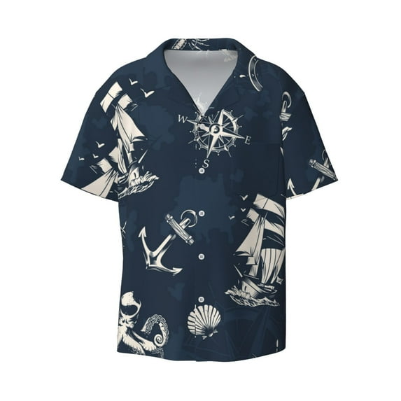 Haiem Vintage Marine Men's Casual Shirts Short Sleeve Button Down Shirts Fashion Textured Summer Beach Shirt-3X-Large