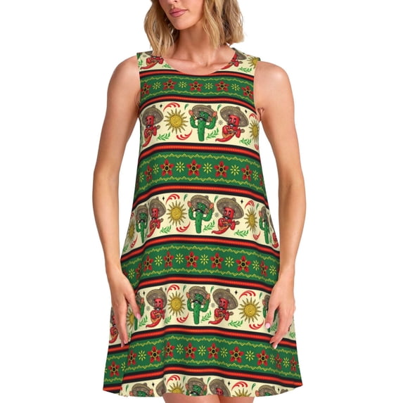 Haiem Vintage Mexican for Women’s Summer Dresses – Casual Sleeveless Tank Loose Sundress, Lightweight Beach Dress