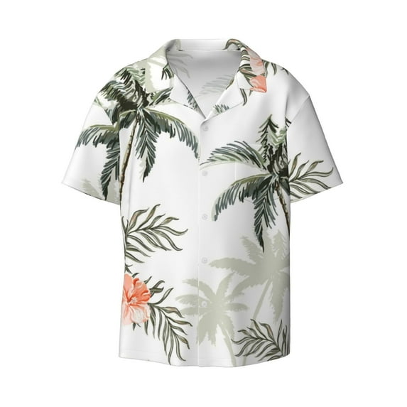 Haiem Vintage Palm Trees Men's Casual Shirts Short Sleeve Button Down Shirts Fashion Textured Summer Beach Shirt-Medium