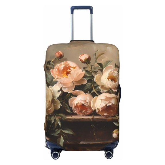 Haiem Vintage Peonies Rustic Charm Luggage Cover Printed Suitcase Covers for Luggage Elastic Washable Suitcase Protector Fits 18-32 Inch Luggage-Medium