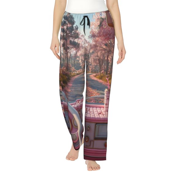 Haiem Vintage Pink Drive View Women's Pajama Pants Ultra Lightweight Pjs Bottoms Sleepwear Bottom Pants With Pocket Drawstring-
