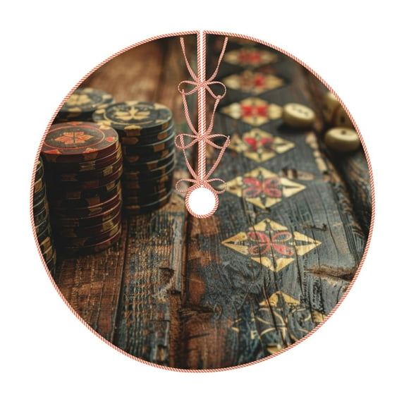 Haiem Vintage Poker Chips Pattern Christmas Tree Skirt Merry Christmas Party Christmas Tree Decoration,New Year Decorations-48"