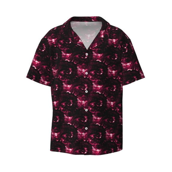 Haiem Vintage Psychedelic Men's Casual Shirts Short Sleeve Button Down Shirts Fashion Textured Summer Beach Shirt-Large